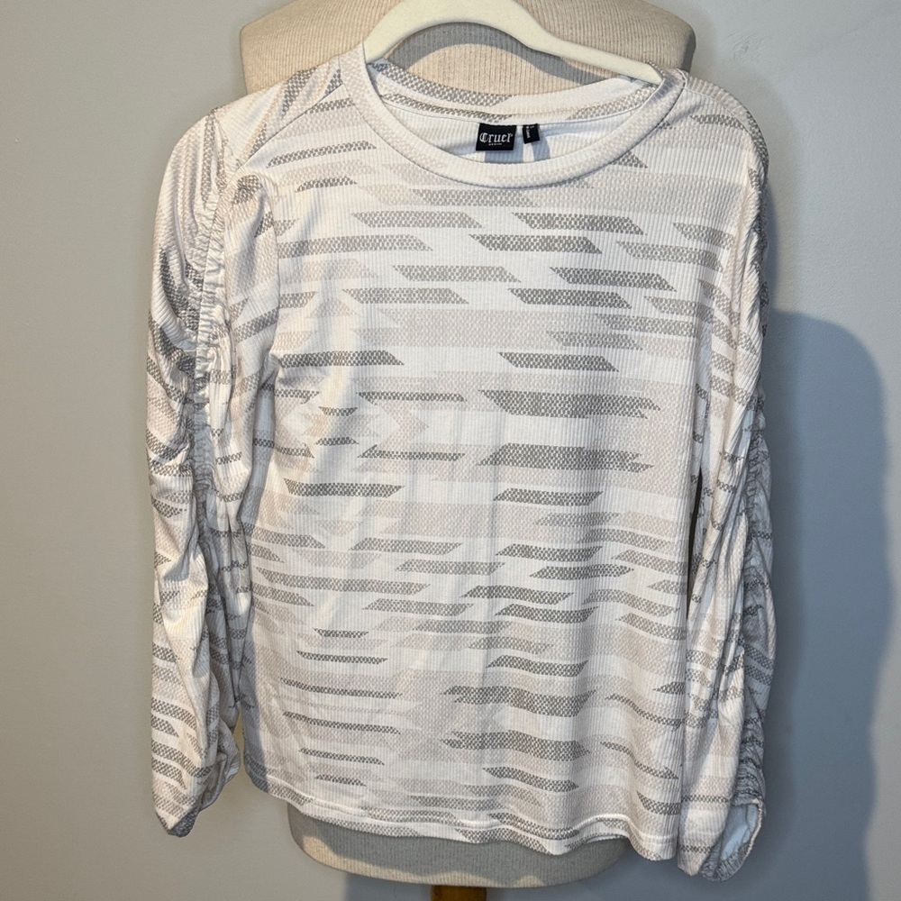 White and Gray Long Sleeve Top